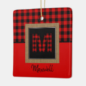 Burlap Buffalo Plays Red Black Monogram Naam Keramisch Ornament (Links)