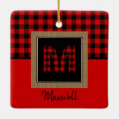 Burlap Buffalo Plays Red Black Monogram Naam Keramisch Ornament (Achterkant)