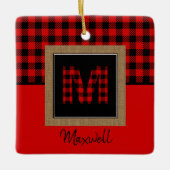 Burlap Buffalo Plays Red Black Monogram Naam Keramisch Ornament (Voorkant)