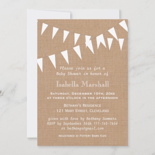 Burlap Bunting Baby shower Invitation Kaart (Voorkant)