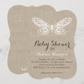Burlap Butterfly Baby shower Invitation Kaart (Voorkant / Achterkant)