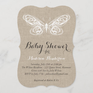 Burlap Butterfly Baby shower Invitation Kaart