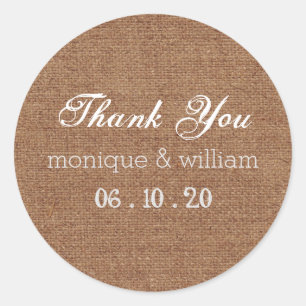 Burlap Chalk Flourish Wedding Thank You Ronde Sticker