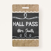 Burlap & Chalk Teacher Hall Pass voor klaslokaal Badge (Voorkant)