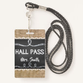 Burlap & Chalk Teacher Hall Pass voor klaslokaal Badge (Achterkant met draagriem)