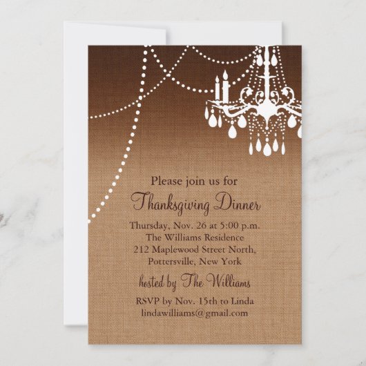Burlap Chandelier Thanksgiving Kaart (Voorkant)