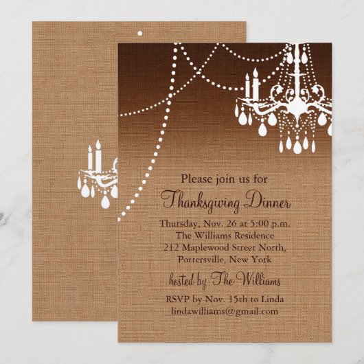 Burlap Chandelier Thanksgiving Kaart (Voorkant / Achterkant)