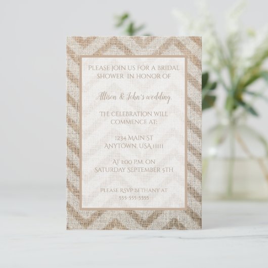 Burlap Chevron Bridal Shower Kaart (Staand voorkant)