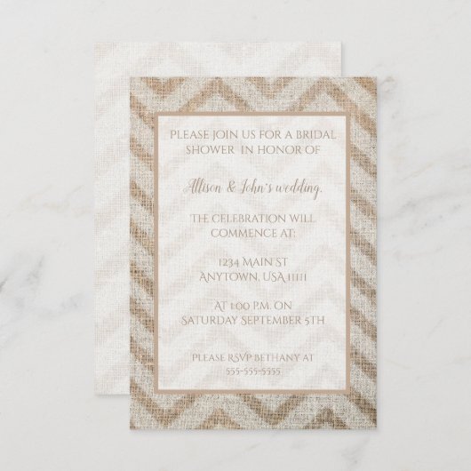 Burlap Chevron Bridal Shower Kaart (Voorkant / Achterkant)