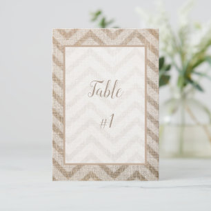 Burlap Chevron Reception Table Card Kaart