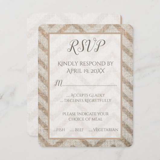 Burlap Chevron Wedding RSVP Kaart (Voorkant / Achterkant)