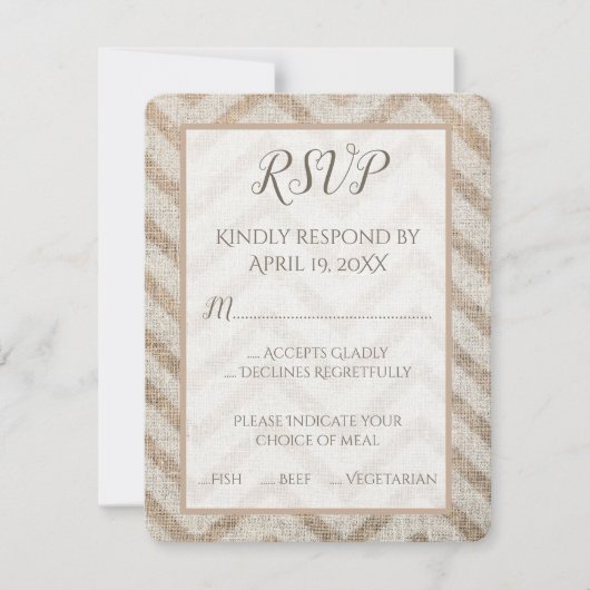 Burlap Chevron Wedding RSVP Kaart (Voorkant)