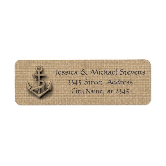 Burlap chic rustieke bruiloft nautische anker etiket (Voorkant)