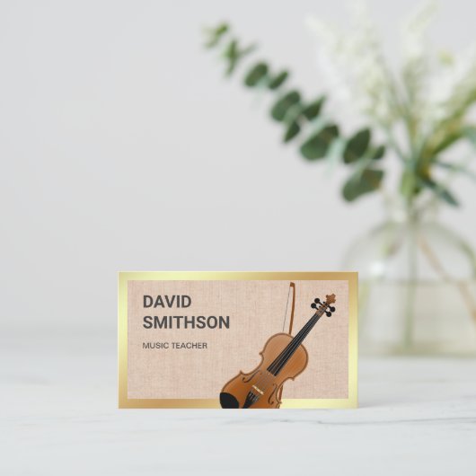 Burlap Classy Vioolmuziekleraar Violist Visitekaartje (Staand voorkant)