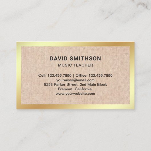 Burlap Classy Vioolmuziekleraar Violist Visitekaartje (Achterkant)