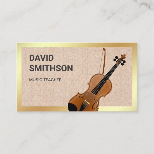 Burlap Classy Vioolmuziekleraar Violist Visitekaartje (Voorkant)