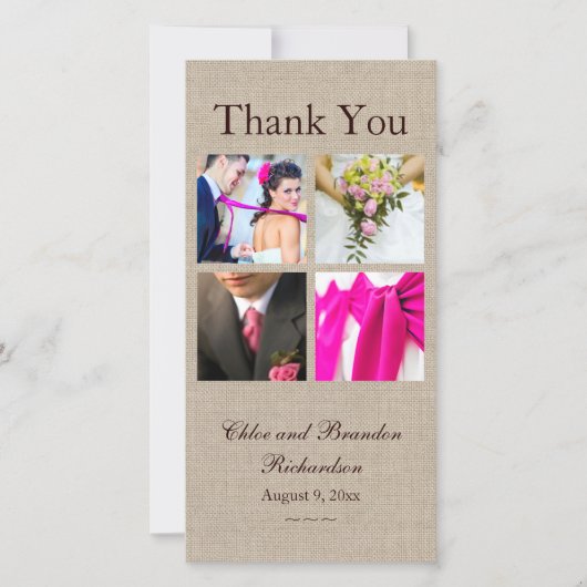 Burlap Collage Dank u fotokaart Bedankkaart (Voorkant)