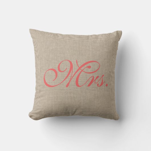 Burlap & Coral Mrs Pillow Kussen (Voorkant)