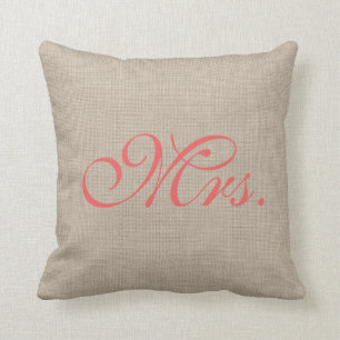 Burlap & Coral Mrs Pillow Kussen