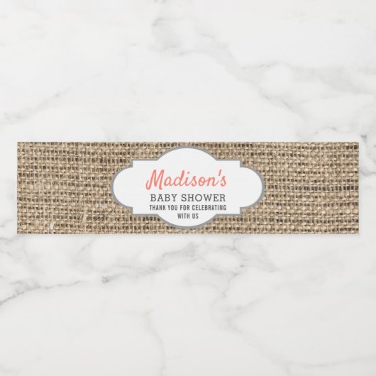 Burlap Country Baby shower Waterfles Etiket (Enkel label)