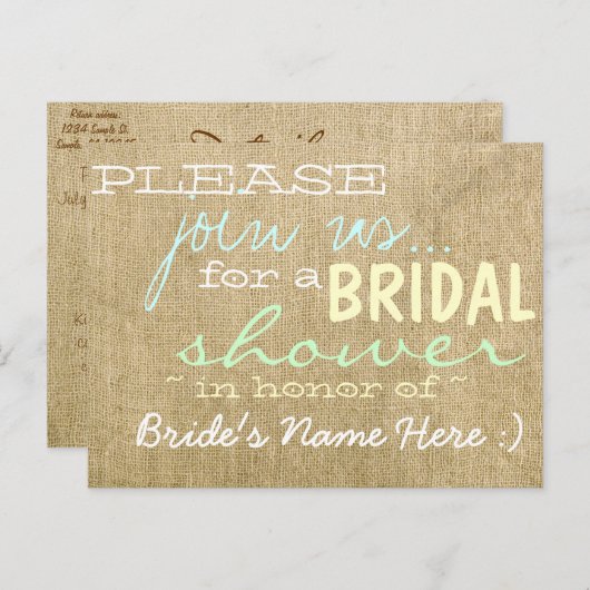  Burlap Country Bruids Douche Uitnodiging (Voorkant / Achterkant)