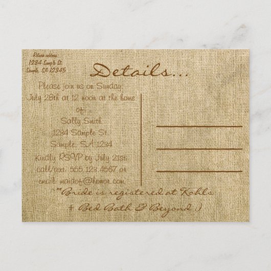  Burlap Country Bruids Douche Uitnodiging (Achterkant)