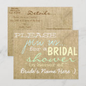 Burlap Country Bruids Douche Uitnodiging Briefkaart (Voorkant / Achterkant)