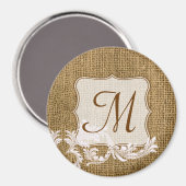 Burlap Country Lace Appliq Monogram Initiaal Magne Magneet (Voorkant / Achterkant)