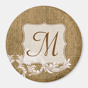 Burlap Country Lace Appliq Monogram Initiaal Magne Magneet