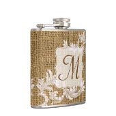 Burlap Country Lace Applique Monogram Whiskeyfles Heupfles (Rechts)