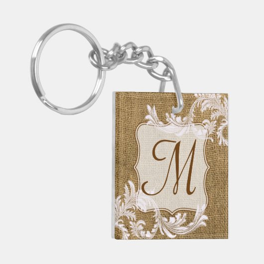 Burlap Country Lace Applique Rus Digitaal Sleutelh Sleutelhanger (Voorkant Links)