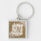 Burlap Country Lace Applique Rustic Fabr Sleutelha Sleutelhanger (Voorkant)