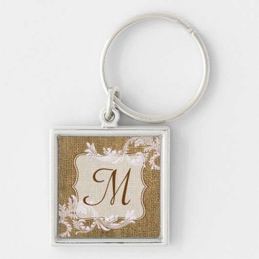 Burlap Country Lace Applique Rustic Fabr Sleutelha Sleutelhanger (Voorkant)