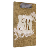 Burlap Country Lace Monogram Initiaal Clip Board Klembord (Rechts)