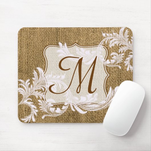 Burlap Country Lace Monogram Initiaal Muismat (Met muis)