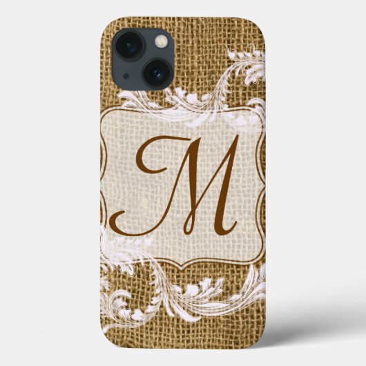 Burlap Country Lace Toepassing Girly Monogram IPAD Case-Mate iPhone Case (Achterkant)