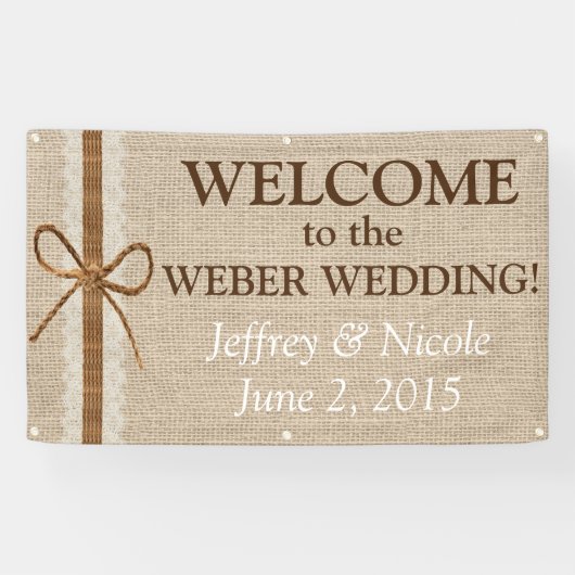 Burlap Country Rustic Custom Wedding Banner (Horizontaal)