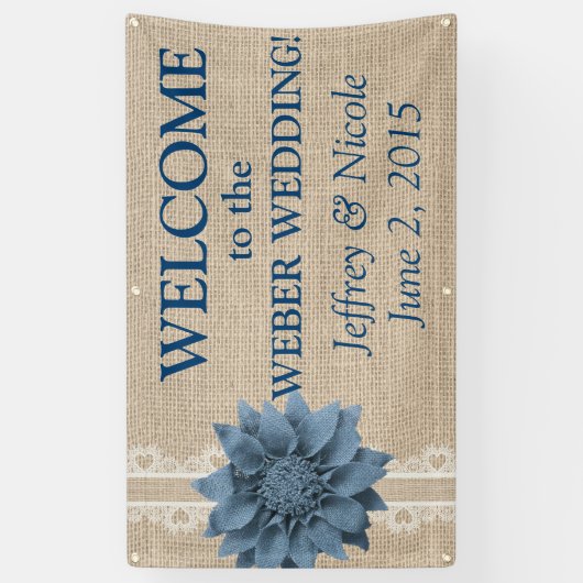 Burlap Country Rustic Custom Wedding Banner (Verticaal)