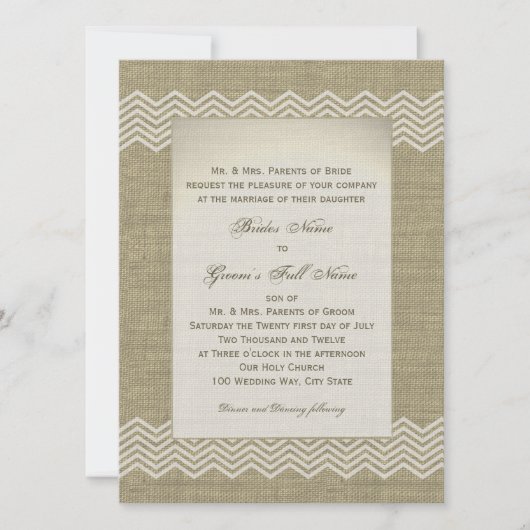 Burlap Country Wedding Kaart (Voorkant)