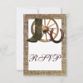 Burlap Cowboy Boots Wagon Wheel Hoefijzer RSVP (Achterkant)