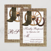 Burlap Cowboy Boots Wagon Wheel Hoefijzer RSVP (Voorkant / Achterkant)