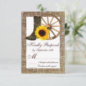 Burlap Cowboy Boots Wagon Wheel Sunflower RSVP (Staand voorkant)