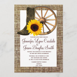 Burlap Cowboy Boots Wagon Wheel Sunflower Weddensc Kaart