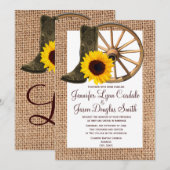 Burlap Cowboy Boots Wagon Wheel Sunflower Weddensc Kaart (Voorkant / Achterkant)