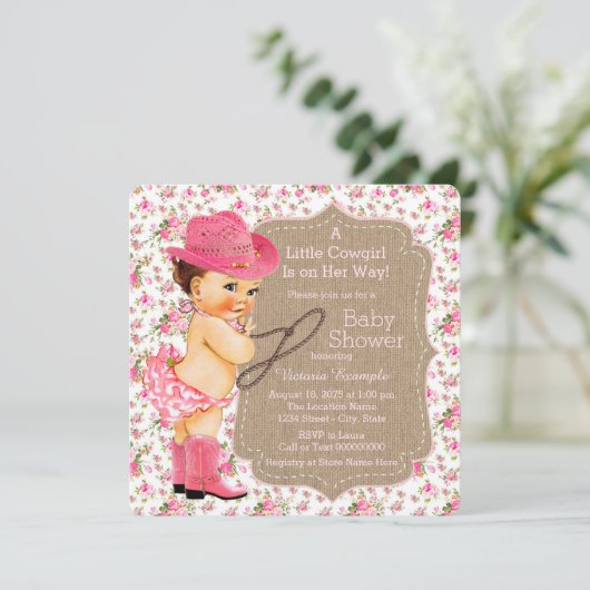 Burlap Cowgirl Baby shower Floral Calico Kaart (Staand voorkant)
