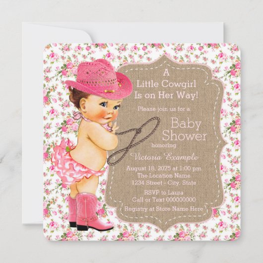 Burlap Cowgirl Baby shower Floral Calico Kaart (Voorkant)