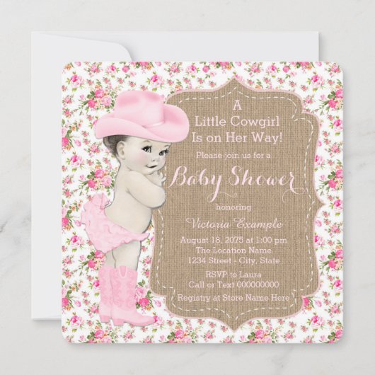 Burlap Cowgirl-Baby shower Kaart (Voorkant)