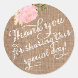 Burlap Dank u Stickers, Shabby Dank u gunsten Ronde Sticker