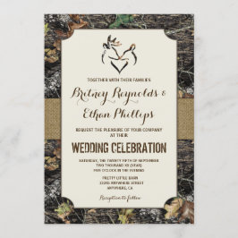 Burlap + Deer Hunting Camo Wedding Invitations Kaart