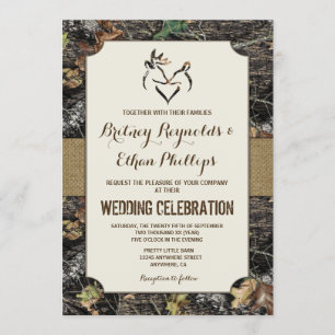 Burlap + Deer Hunting Camo Wedding Invitations Kaart